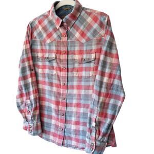 Jachs Girlfriend Womens XS Bea Top Flannel Pearl Snap Plaid Soft Cotton Roll Tab